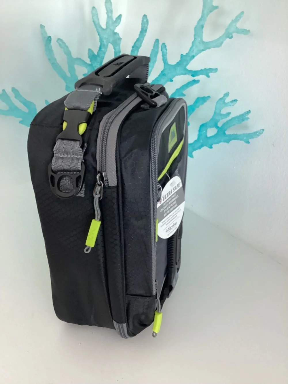 AZ Pro Insulated Zipper Lunch Bag, Black Geometric w/ Containers & Ice Packs NEW